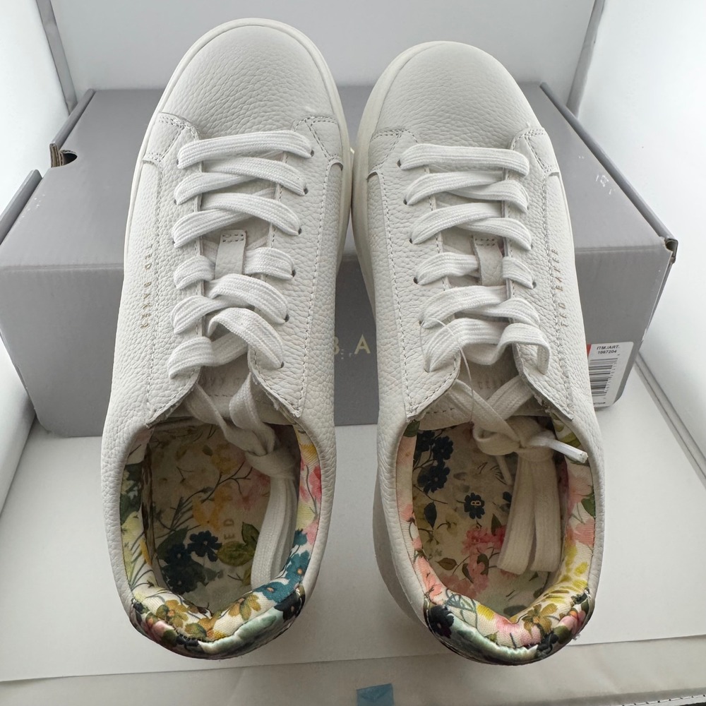 Ted Baker White Leather Platform Sneakers Women 6.5 Floral 1967204 Excellent - Picture 3 of 9